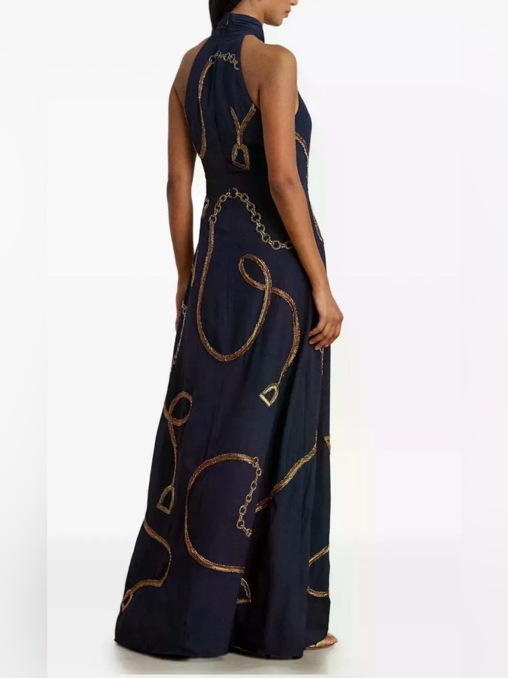 Lauren Ralph Lauren Embellished Sequin Halter Dress, Size 14 Navy Blue - Picture 2 of 12